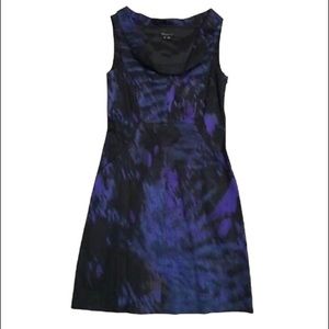 Theory Benja Cotton Black Blue Purple Abstract Watercolor Print Dress Size 6